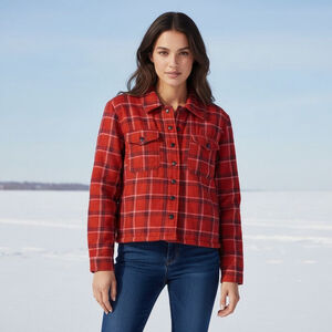 Lucky Brand Small Red Plaid Faux Fur Lined Button Down Jacket